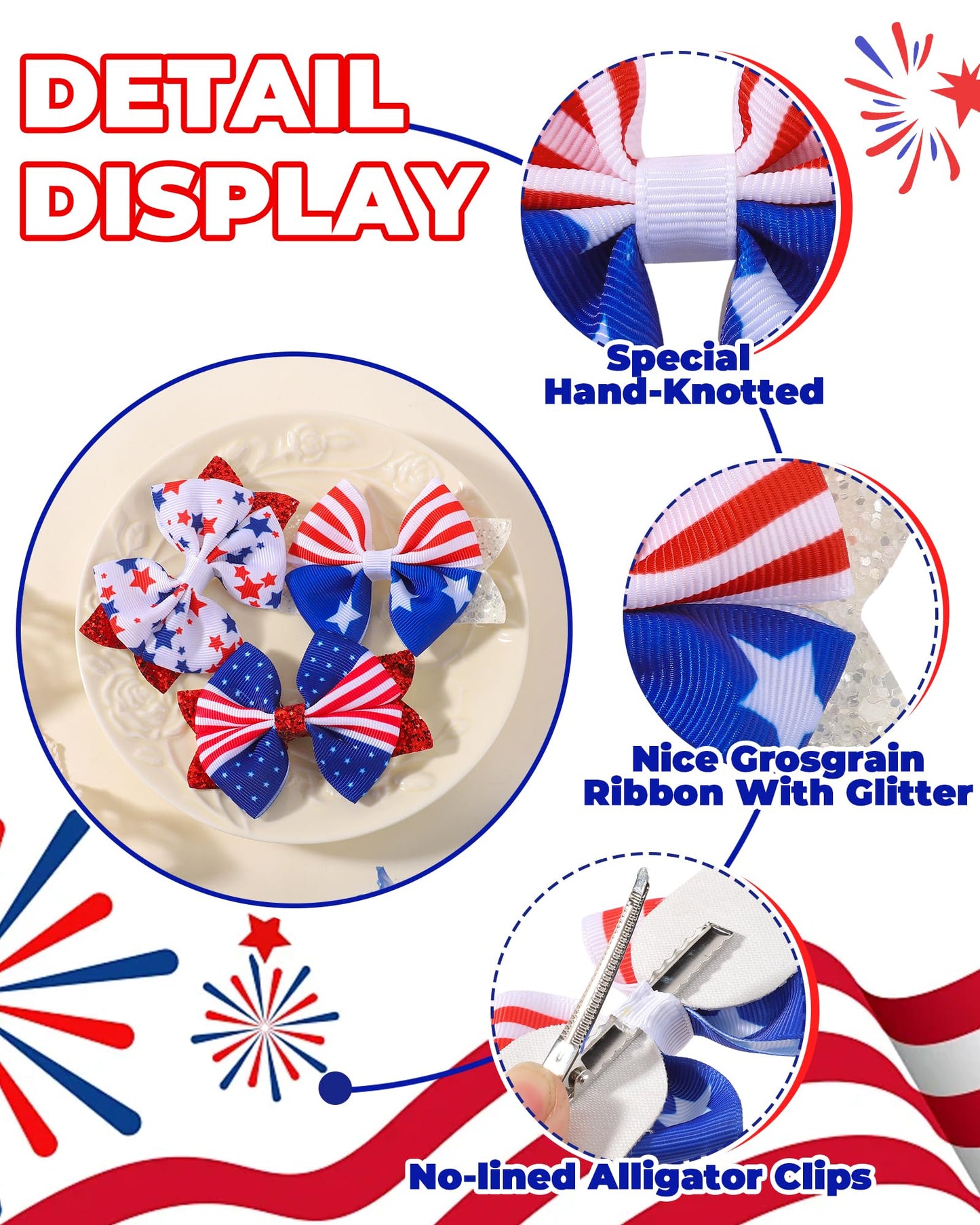 Jollybows 6pcs 4th of July Baby Hair Clips Girls Bows 2" Alligator Clip