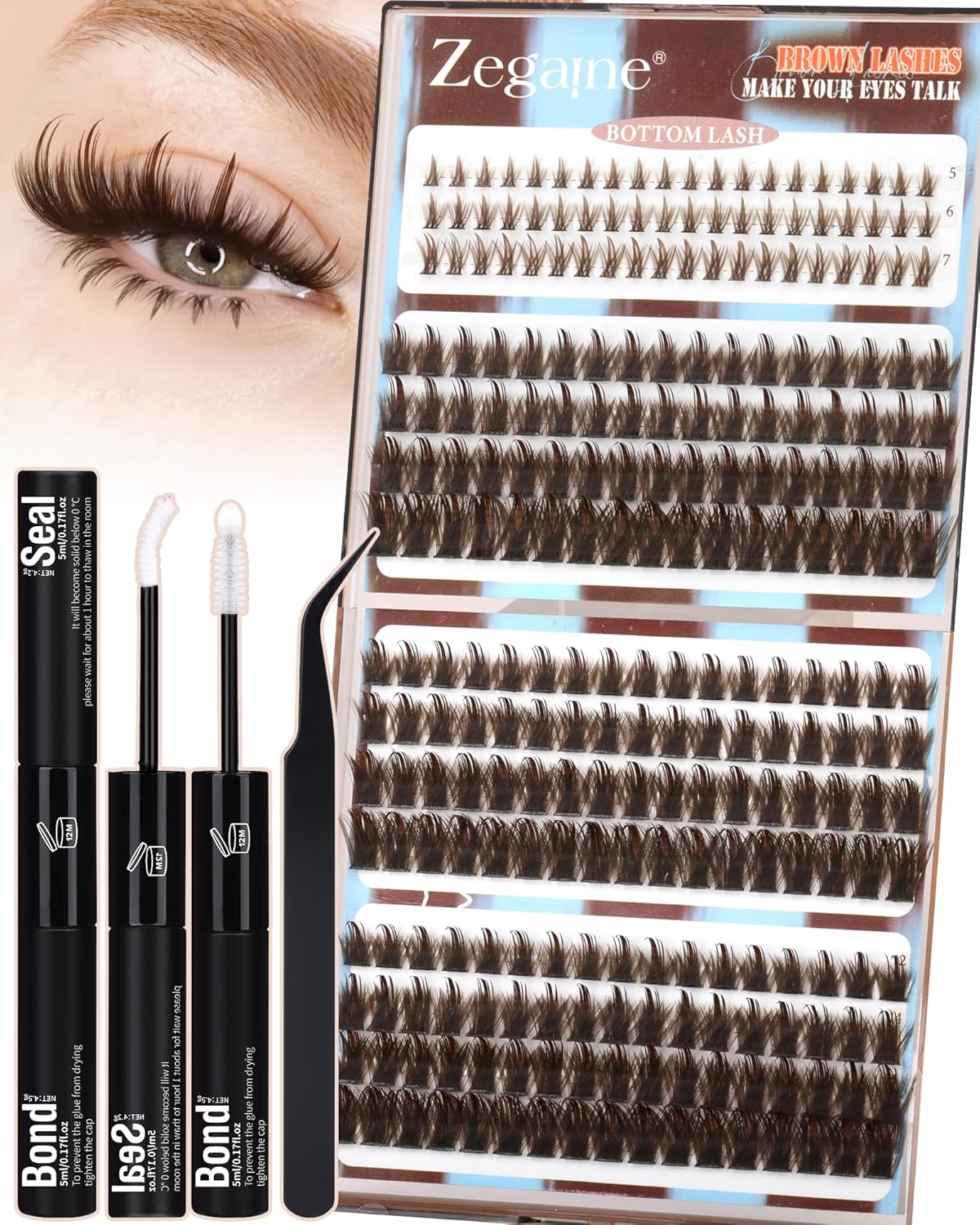 Brown Lash Clusters - Natural Look Eyelash Extensions | 300 Pcs Wispy D-Curl 10-16MM