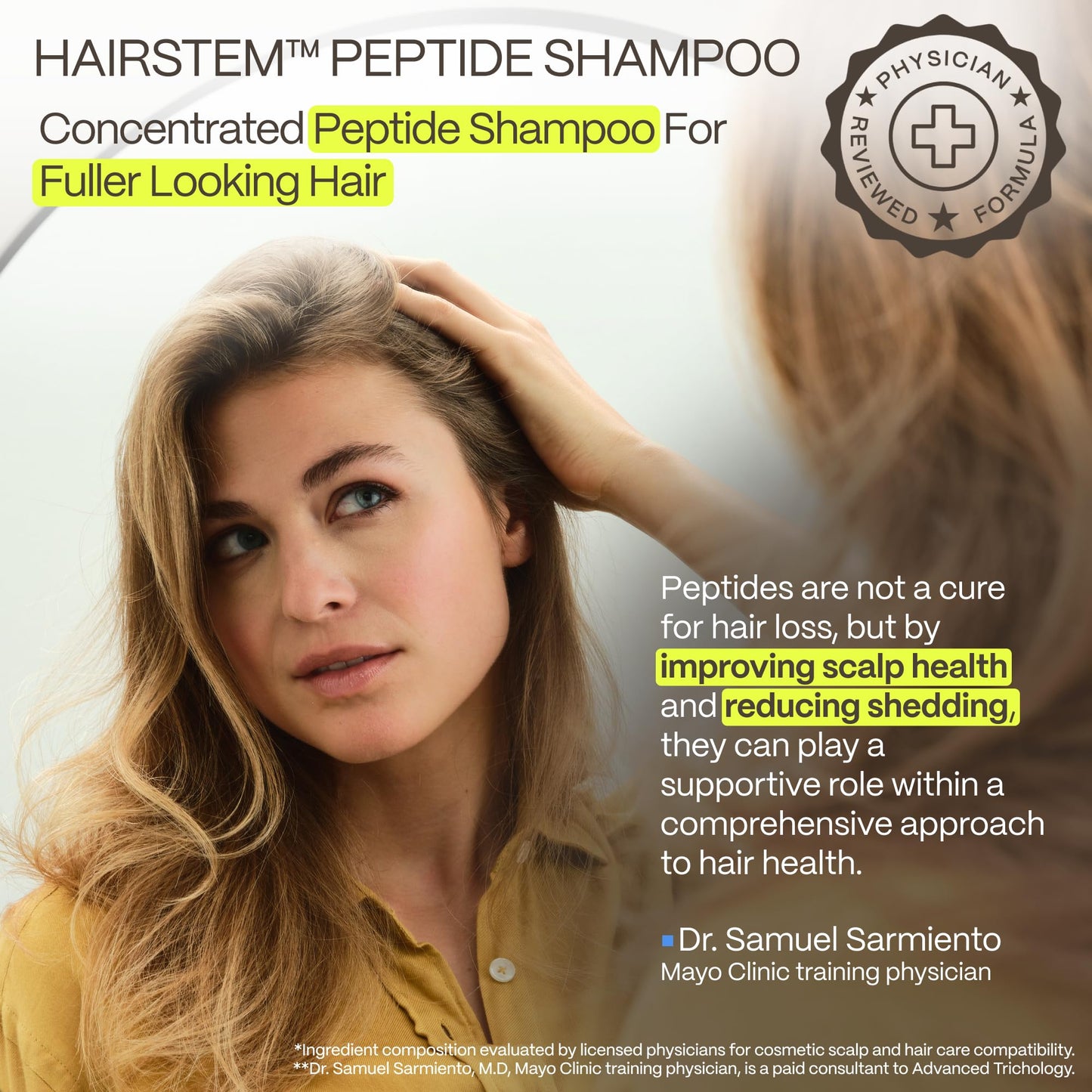 Hairstem™ Peptide Shampoo for Hair Growth | Peptide-Infused for Fuller, Stronger Looking Hair | Copper Tripeptide-1, Biotinoyl & Acetyl Peptides + Botanical Nutrients
