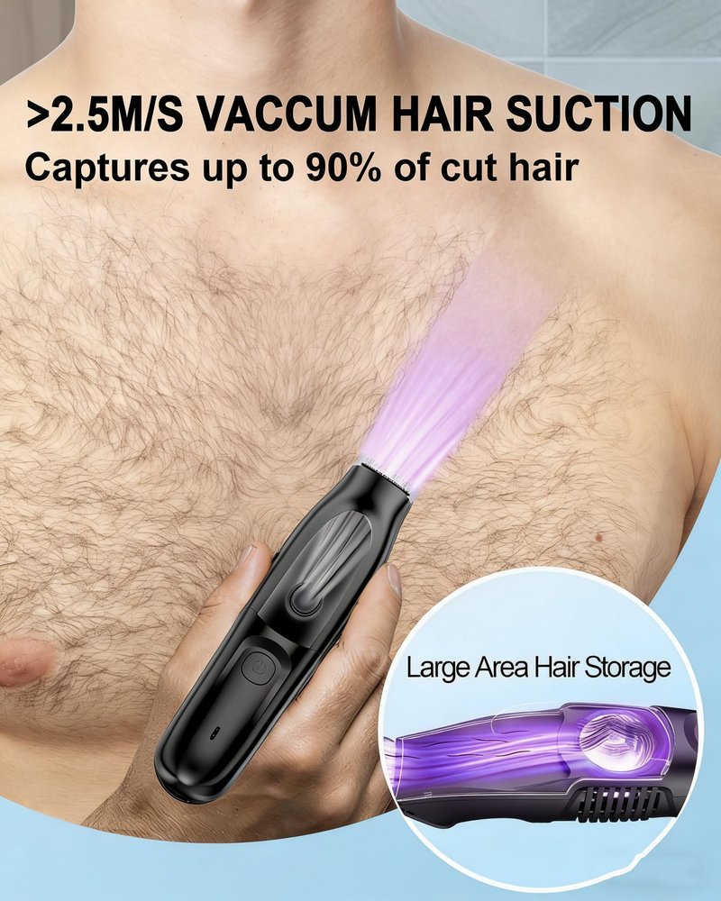 Body Hair Trimmer, Vacuum Clippers with Hair Suction, Waterproof, Electric Bikini Trimmer with Body Clippers for Cut Leg, Chest, Arm, USB Recharge