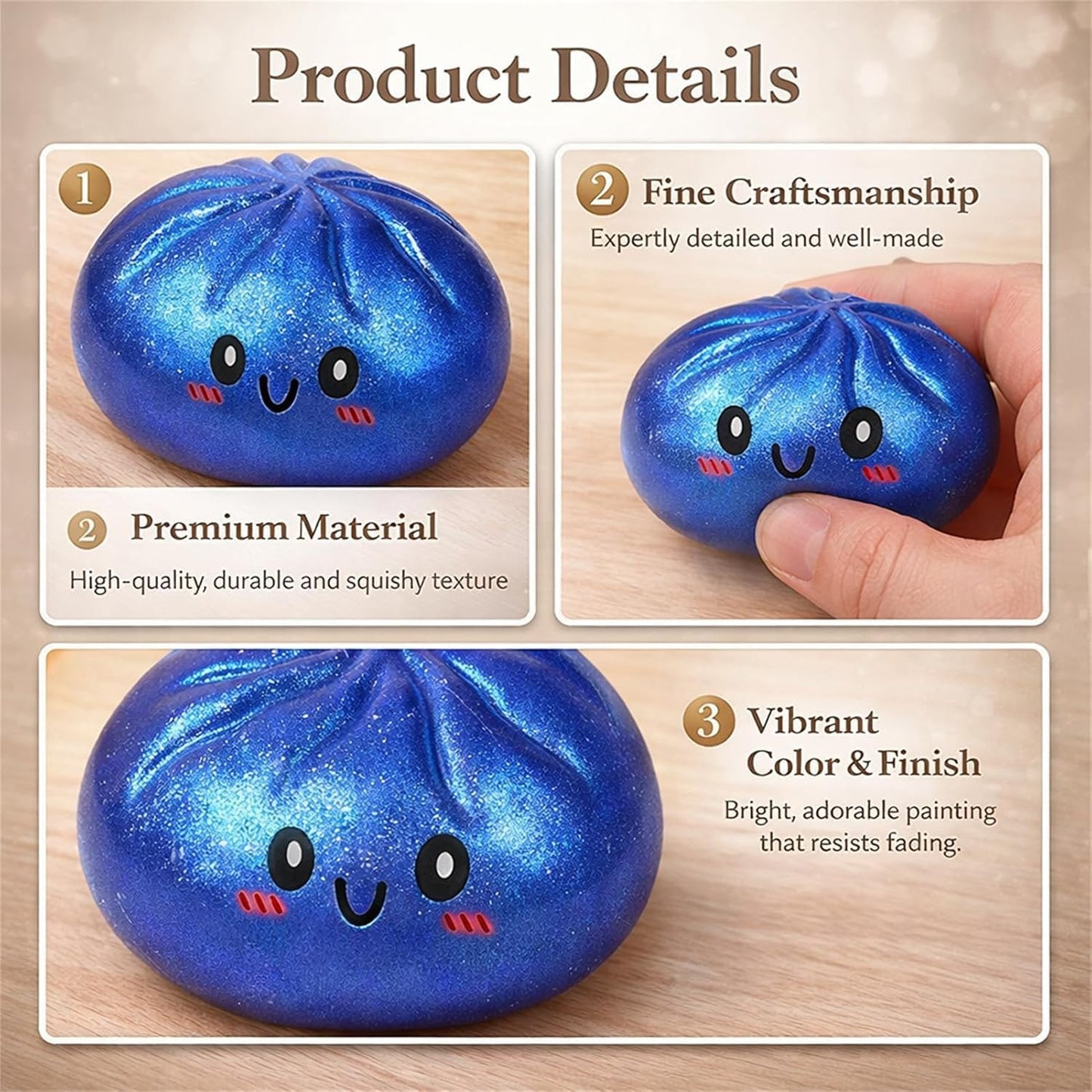 Colorful Dumpling Squishy Stress Balls - Soft Decompression Dough for Adults | Easter Gift (Gold)