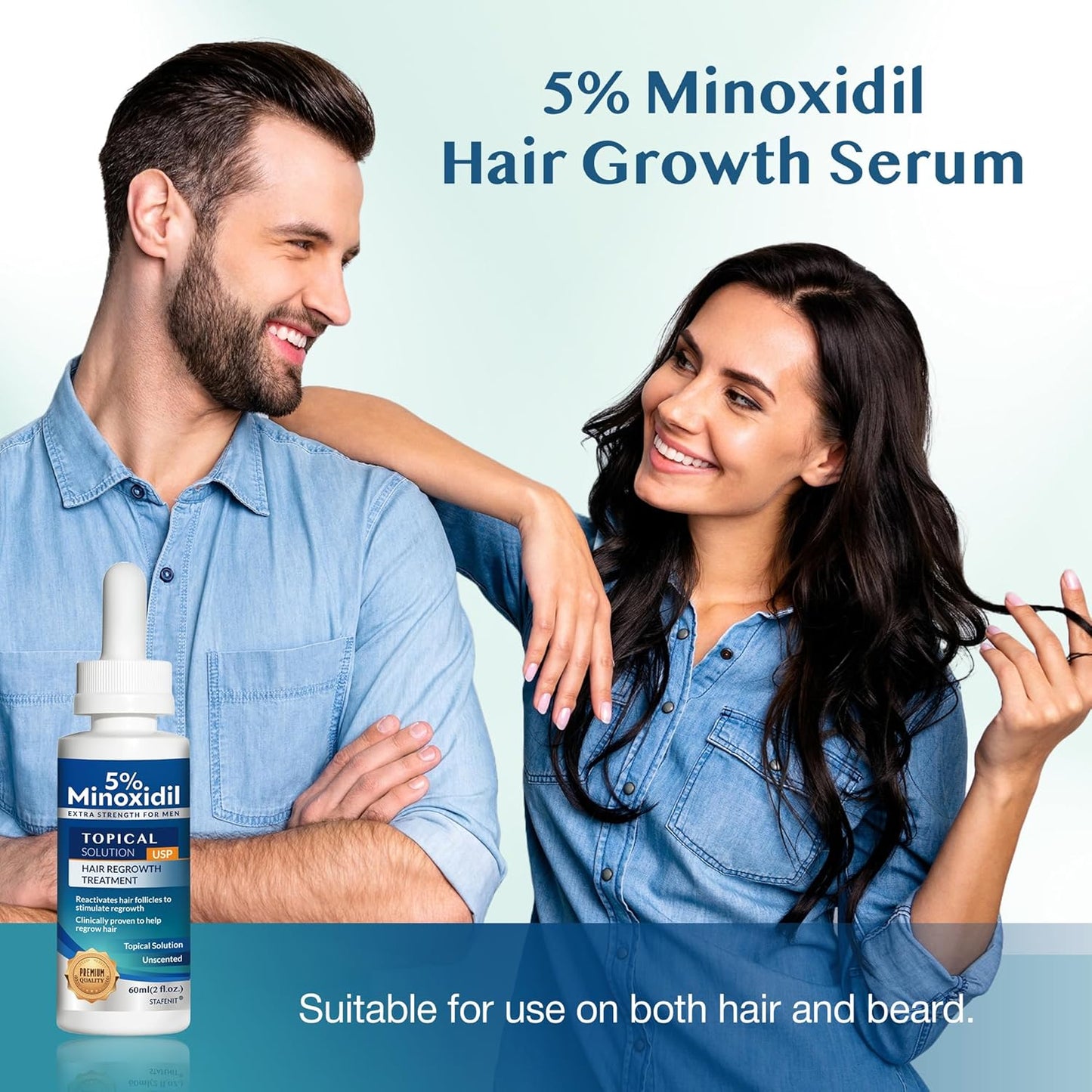Minoxidil Hair Growth Serum - Extra Strength Beard Regrowth Treatment with Biotin | 60ml, 3 Bottles