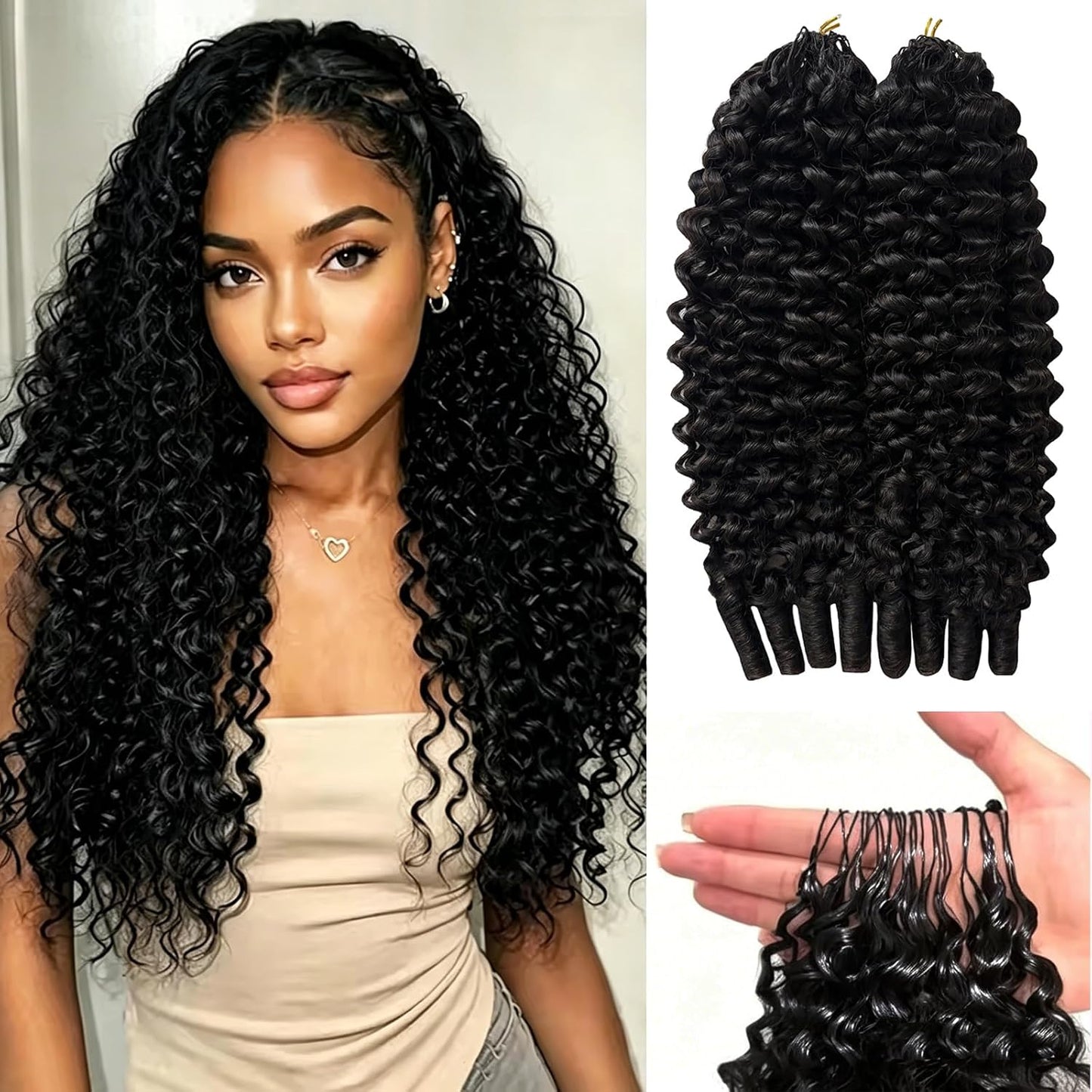 Curly Wave Human Crochet Hair - 14 Inch Pre-Looped Extensions for Black Women | Wet & Wavy 60g