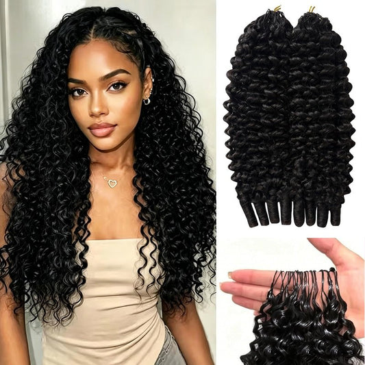 Burmese Curly Crochet Human Hair 18 Inch 60g Knotless Pre-Separated Feather Miracle Knots Human Crochet Hair 3C4A Lightweight Reusable Remy Hair Extensions for Women Natural Black Color