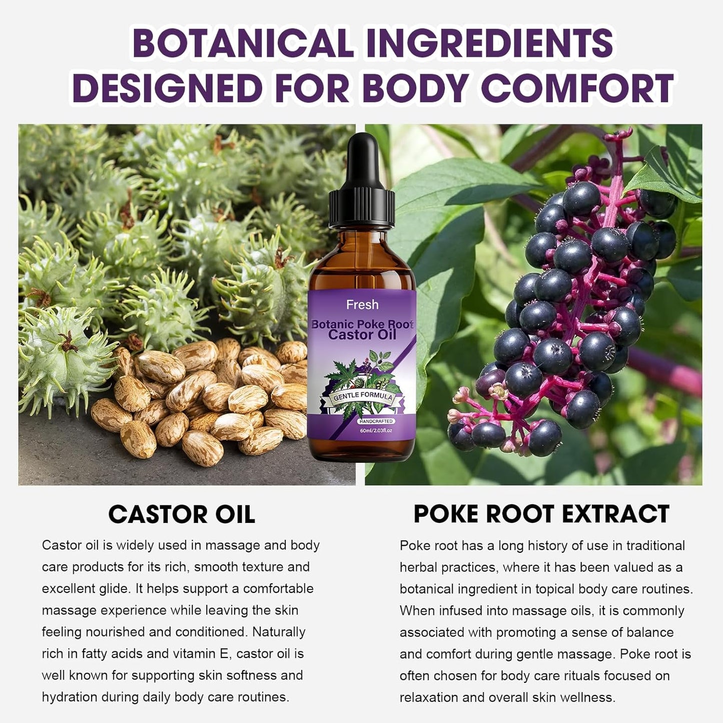 Poke Root & Castor Oil - Natural Lymphatic Support & Skin Wellness Blend with Vitamin E | Soothing Massage Oil