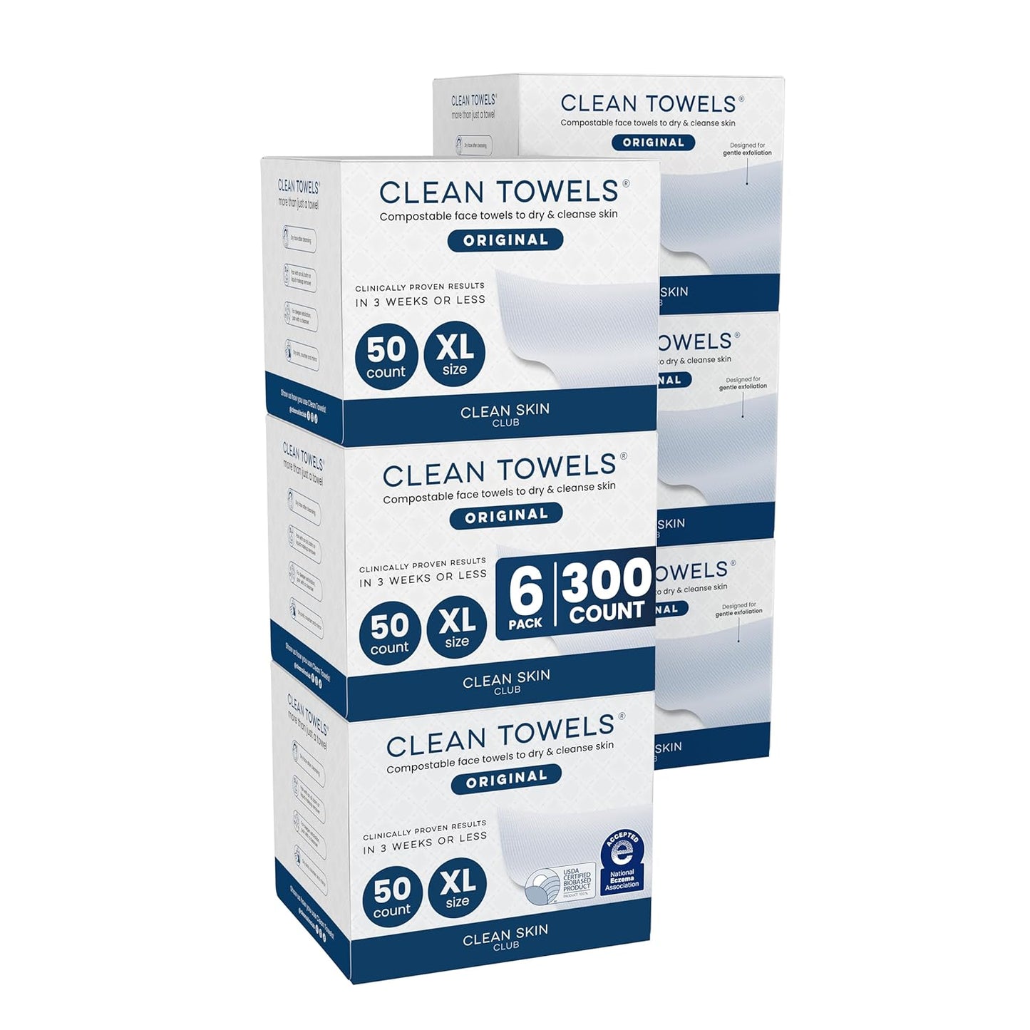 Clean Skin Club Clean Towels XL® - 100% Biobased Disposable Face Towels | Ultra Soft Makeup Remover, 50 Ct