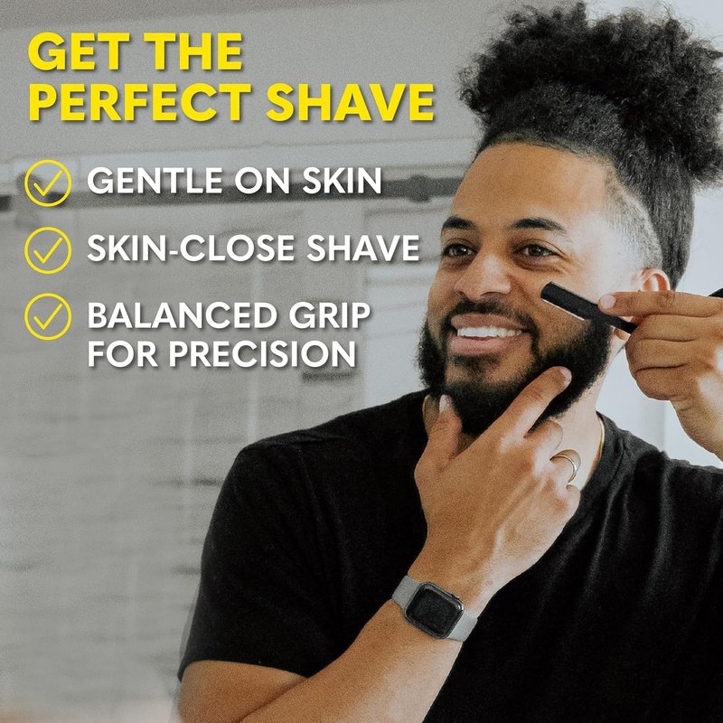 The Beard Club Straight Razor for Men - Navajas Para Barbero - Barber Straight Edge Razor Kit - Single Derby Blade Cutthroat With 5 Replaceable Stainless Steel Blades - Black