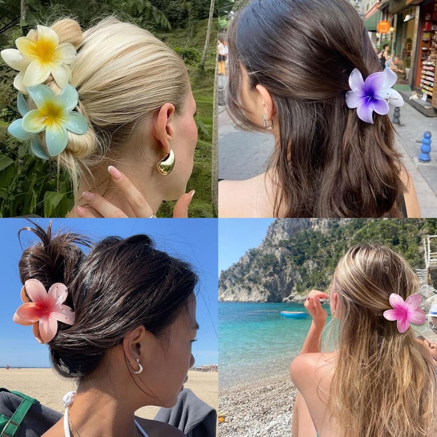 Hawaiian Flower Hair Clips - 6 Pcs Nonslip Plumeria & Daisy Beach Accessories | Strong Hold for Women