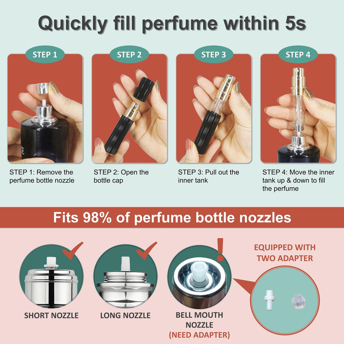 Fiwecos Perfume Travel Refillable Bottle Cologne Portable Atomizer Fragrance Scent Sprayer Pump Fill from Bottom Mini Pocket Size 5ml for Travel Essentials & Best Gift (gold)