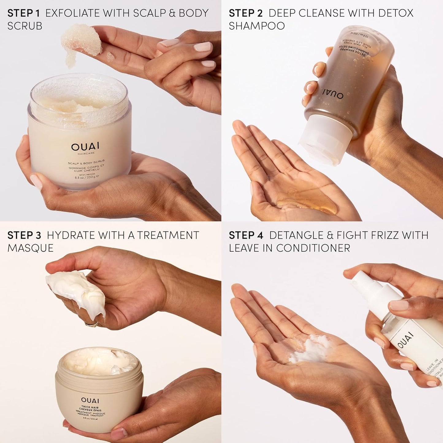 OUAI Detox Shampoo & Conditioner Bundle - Clarifying Shampoo for Build-Up, Dirt, Oil & Hydrating Conditioner for Medium Hair | 2 Count