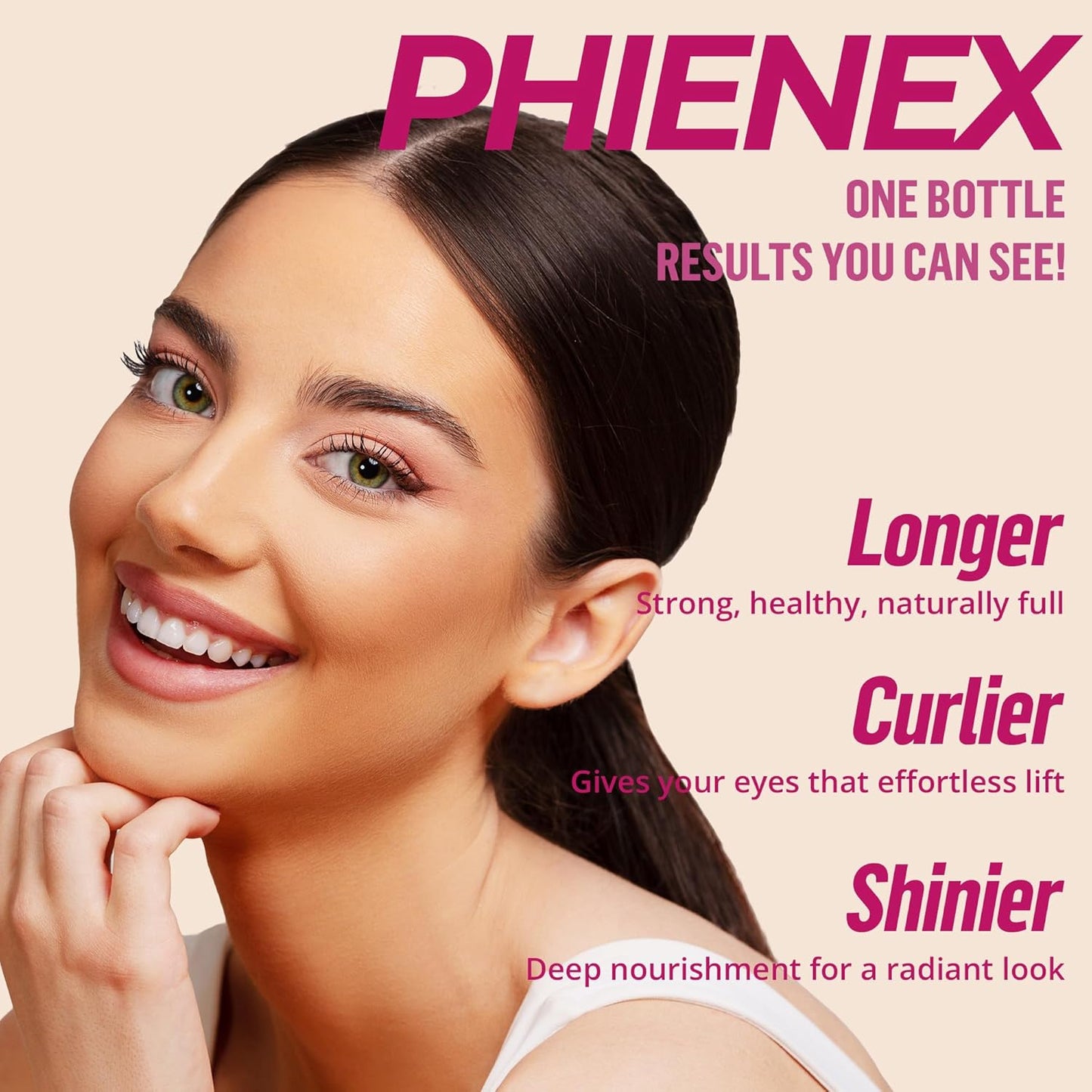PHIENEX Eyelash Growth Serum - 7-Day Results, Vegan Botanical Peptides for Longer, Fuller Lashes | Gentle for Sensitive Eyes, 3ml
