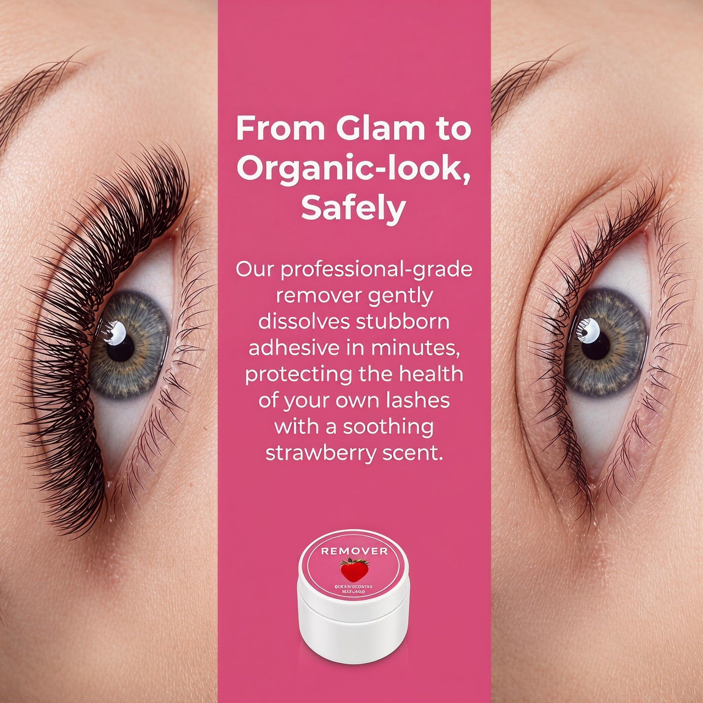 Strawberry Eyelash Glue Remover Cream, 15g Gentle & Low Irritation Lash Extension Remover for Sensitive Eyes, Professional or Salon Use, Safe Adhesive Removal for Natural and Extended Lashes