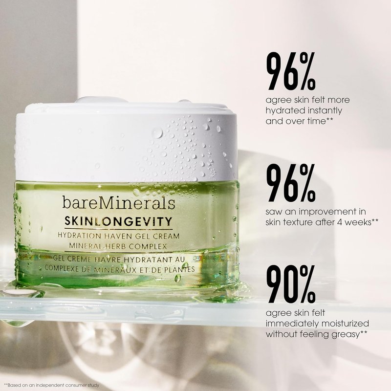 bareMinerals SKINLONGEVITY Gel Cream - Lightweight Moisturizer with Niacinamide, Zinc & Ceramides for All Skin Types