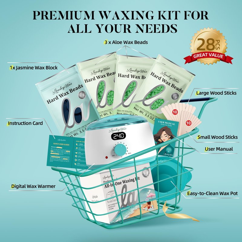 LANSLEYWAX Digital Waxing Kit for Women Men, Wax Warmer for Hair Removal with Silicone Pot, Hard Wax Kit, Waxing Machine for Sensitive Skin Brazilian Bikini Leg Eyebrow Full Body Home Use