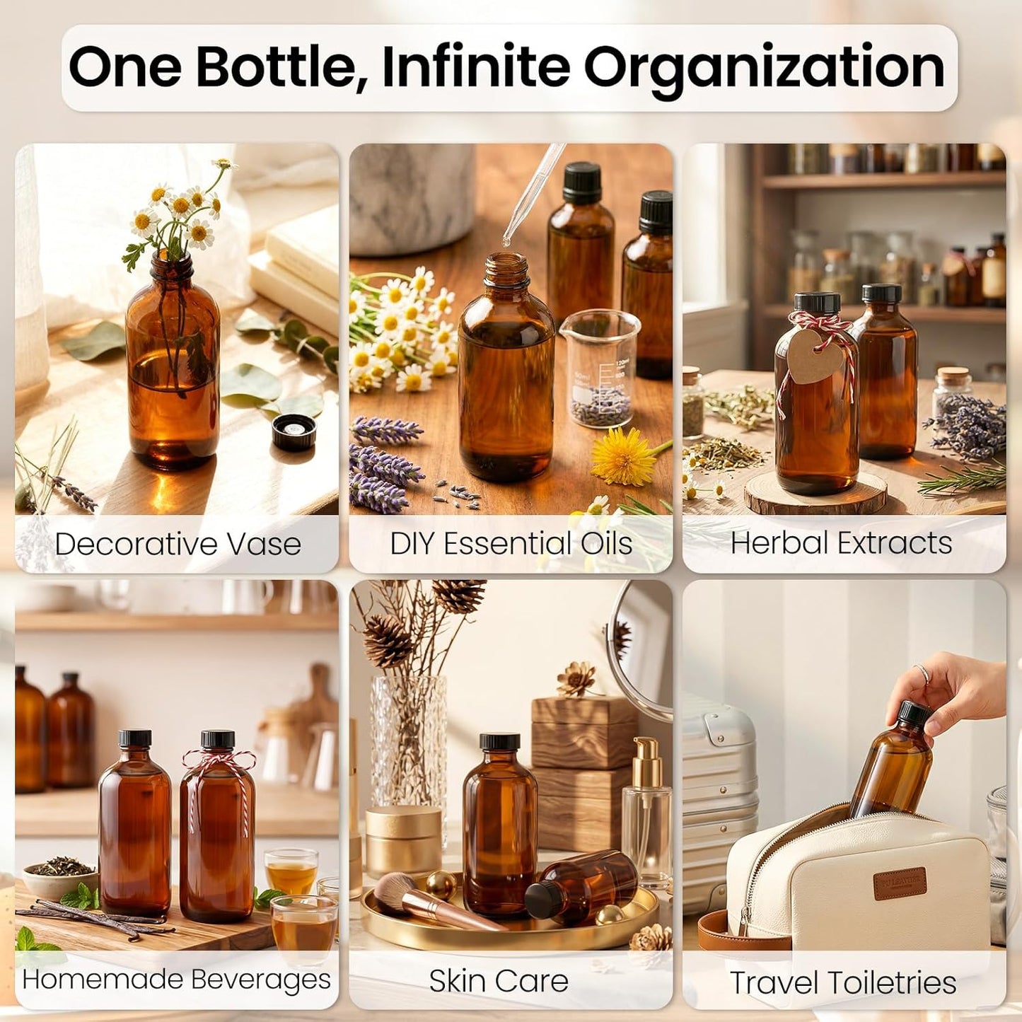 Amber Glass Bottles - 24 Pack 8oz Boston Round with Airtight Caps for Extracts, Tinctures & Juices