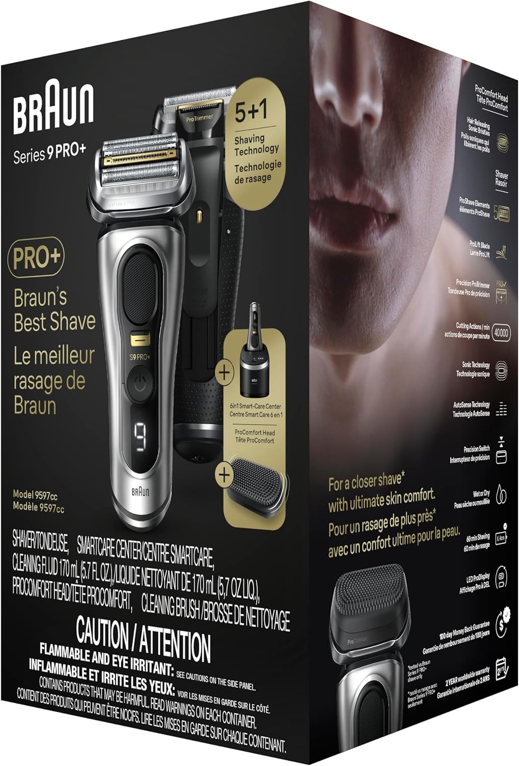 Braun Series 9 PRO+ Electric Razor for Men - 5 Pro Shaving Elements, Wet/Dry Use | SmartCare Center, 9597cc