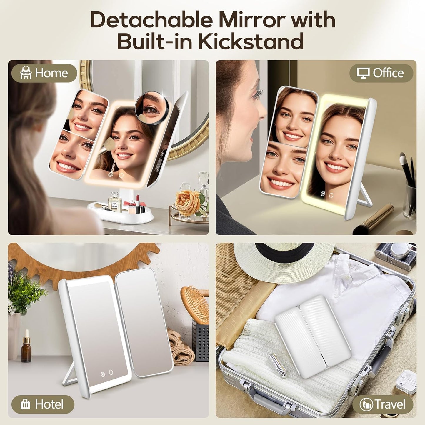 Makeup Mirror with Lights - 30X/10X/5X Magnification, Dimmable Trifold Vanity Mirror | Portable Travel Size