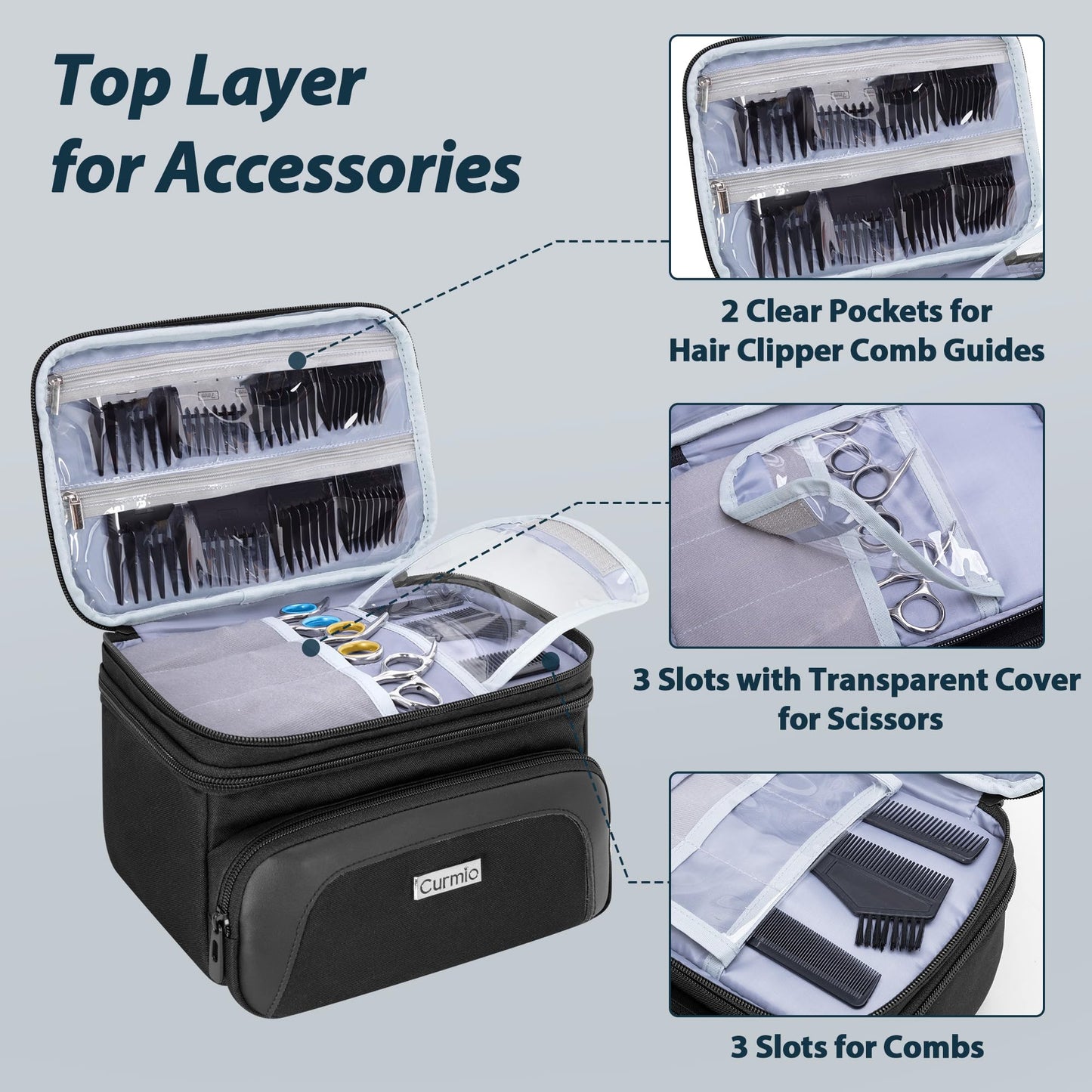 CURMIO Double Layer Hair Clipper Travel Case for Men Hair Cutting Tools