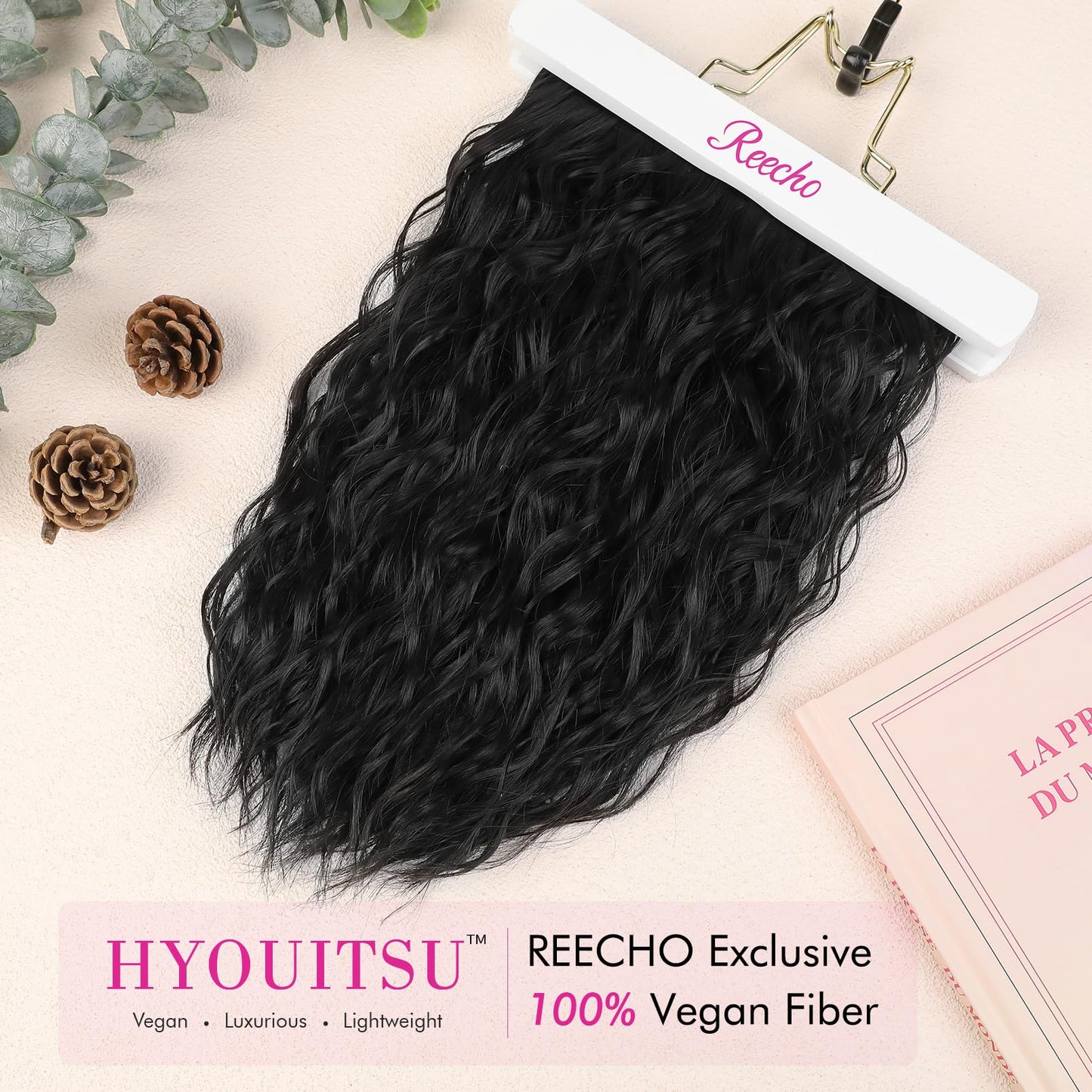 REECHO Hair Extensions, 4PCS Clip in Hair Extensions 12" Short Curly Wavy Black Hair Extensions Invisible Lace Weft Natural Soft Hairpieces for Women – Black