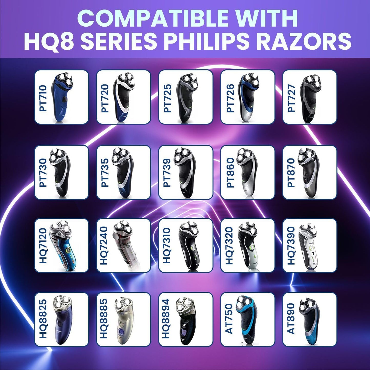 HQ8 Replacement Heads Compatible with Philips Norelco Aquatec Shaver, HQ8 Blades Fits for Philips Norelco Razor PT720 AT880 AT810, 9-pc Pack