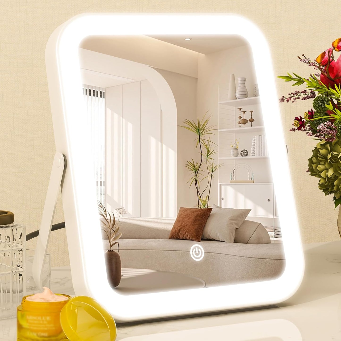 Lighted Makeup Mirror - 10X Magnification Vanity Mirror with 3 Color Modes | 17"x13" Smart Touch Control, 360° Rotation (White)