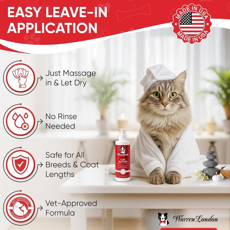 Cat Hydrating Butter - Unscented Leave-In Conditioner Lotion for Soft, Shiny Fur | Deep Moisture & Detangling for All Breeds