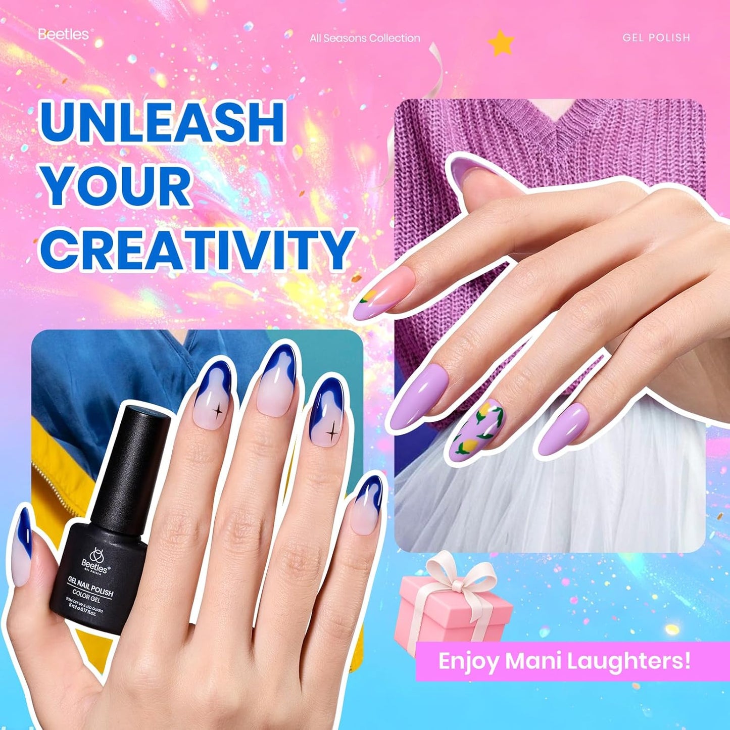 Beetles Gel Nail Polish Set - 23-Piece Summer Colors Collection | UV Gel Polish in Pink, Green, Blue with Base & Top Coat
