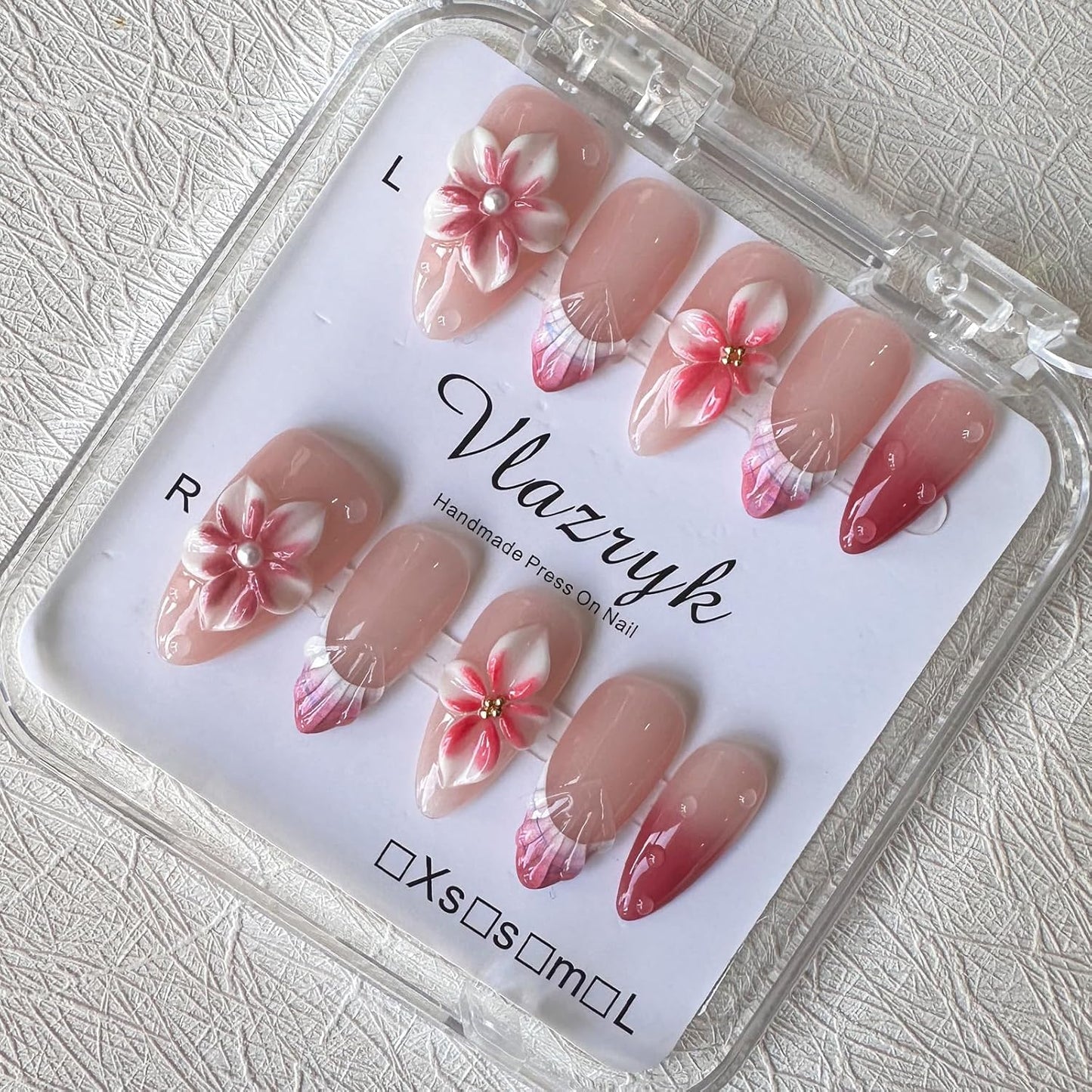 Brown French Tip Press On Nails - 3D Metallic Rhinestones | Medium Almond Reusable Acrylic False Nails (10 PCS)