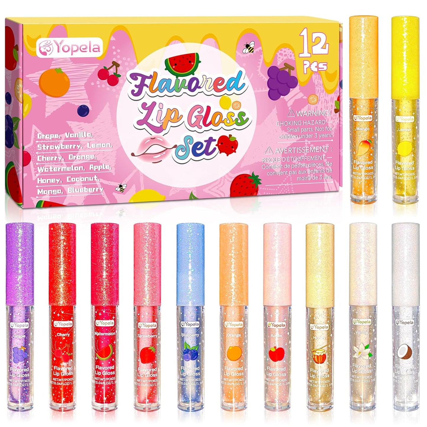Yopela 12pcs Lip Gloss Set - Moisturizing Glitter Lip Gloss with Vitamin E & Natural Oils | Fruity Flavors for Girls & Teens
