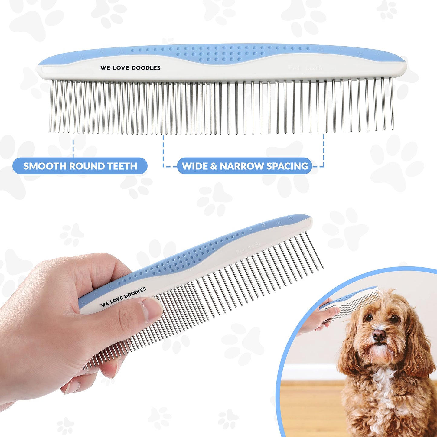 Metal Dog Combs for Grooming Matting, Doodle Brush, Dematting Pet Comb, Grooming Tools, Detangler Brush, Dematting Tools for Dogs, 2 Pack