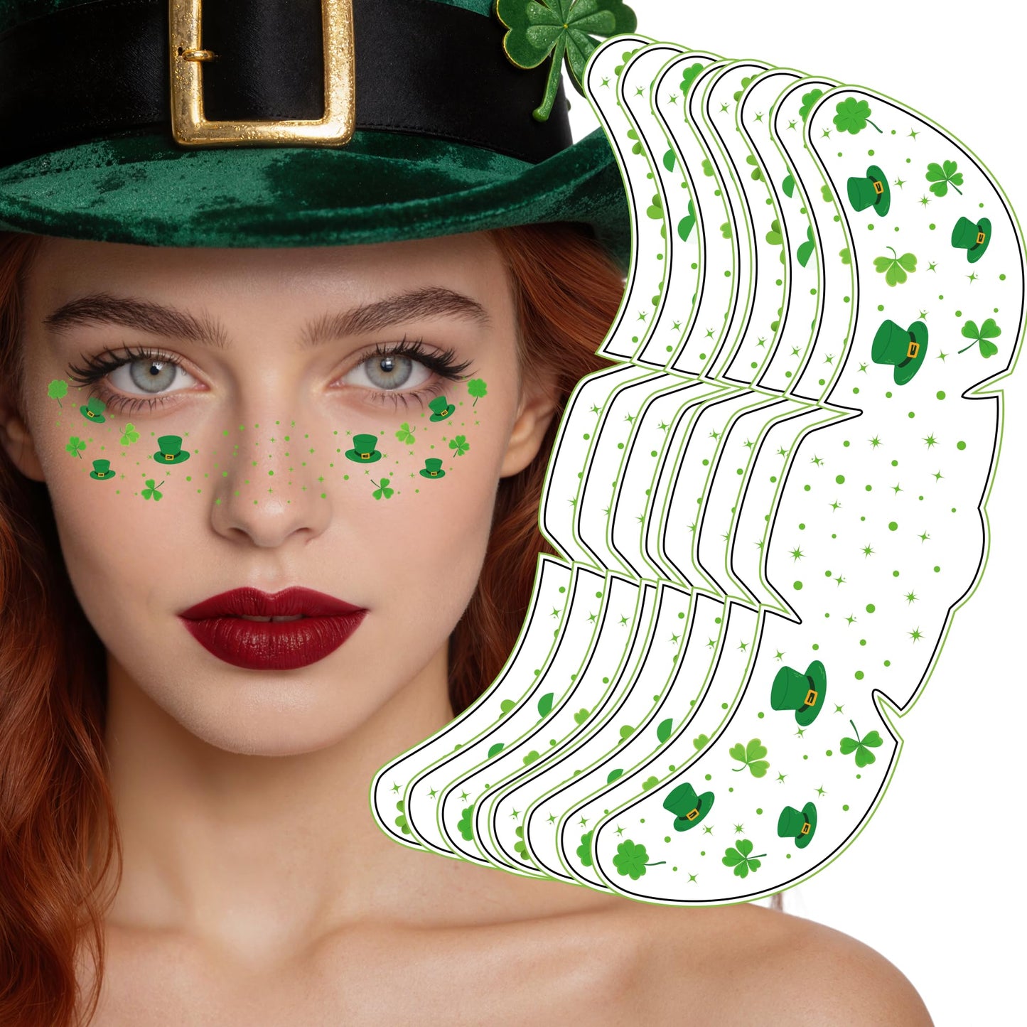 St Patricks Day Accessories - 8 Pack Shamrock Temporary Face Tattoos | St Patrick's Day Shirt Outfits for Women | Lucky Clover Face Stickers Makeup Gifts Crafts Games Decorations for Kids
