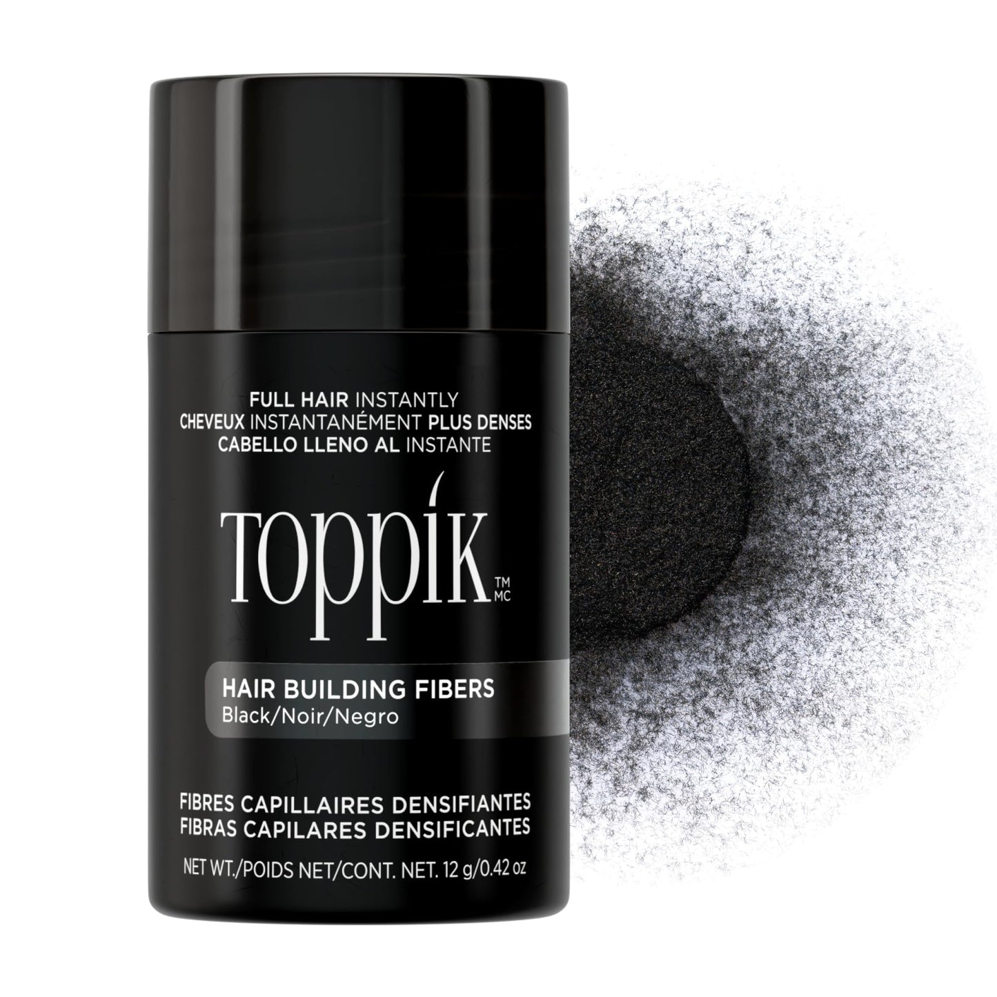 Toppik Hair Building Fibers, Black, 12g Fill In Fine or Thinning Hair, Instantly Thicker, Fuller Looking, 9 Shades for Men & Women, Keratin Protein Formula
