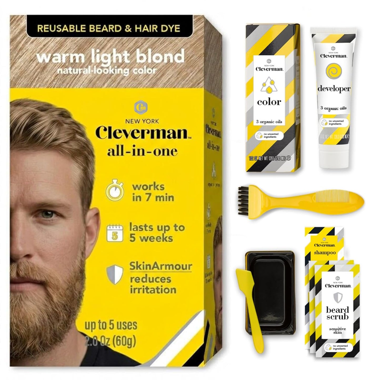 Reusable Hair & Beard Dye for Men - Medium Brown | Natural Gray Coverage, No-Drip Cream, Up to 5 Uses