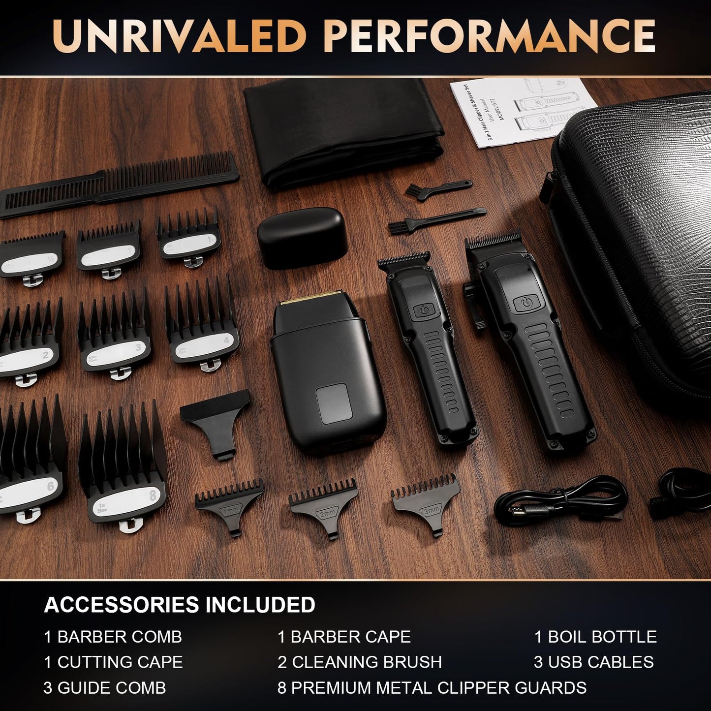 QREEYX Professional Hair Clipper for Men, 3 in 1 Hair Clipper Beard Trimmer and Electric Foil Shaver Set with LED Display, Cordless Grooming Kit for Home, Travel, Barber, Ideal Gift for Him