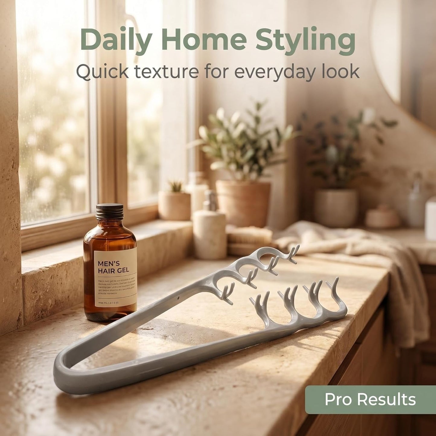 Wide-Tooth Volumizing Comb - Textured Styling Tool for Unisex | Soft Grip, Lifts Hair Roots, Gray