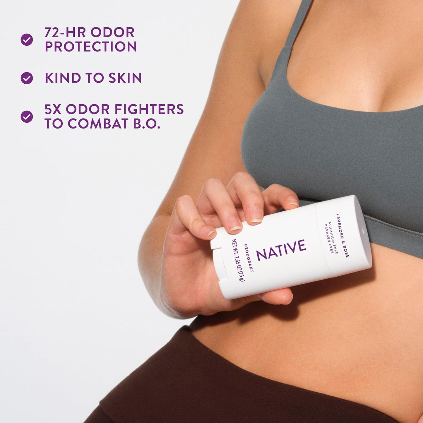Native Deodorant - Aluminum-Free Lavender & Rose | 72-Hour Odor Control for Men & Women, 2.65oz