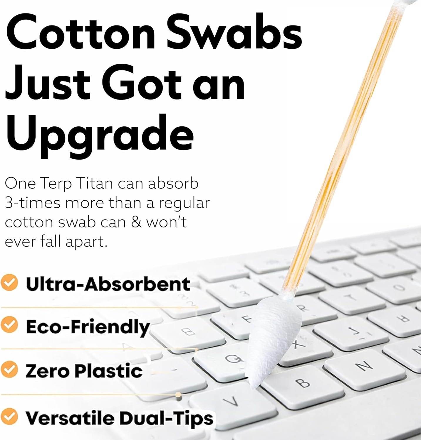 Bamboo Cotton Swabs - Dual-Tip Spiral & Fine Point for Precision | Extra Strong, Lint-Free | 200 Count Box