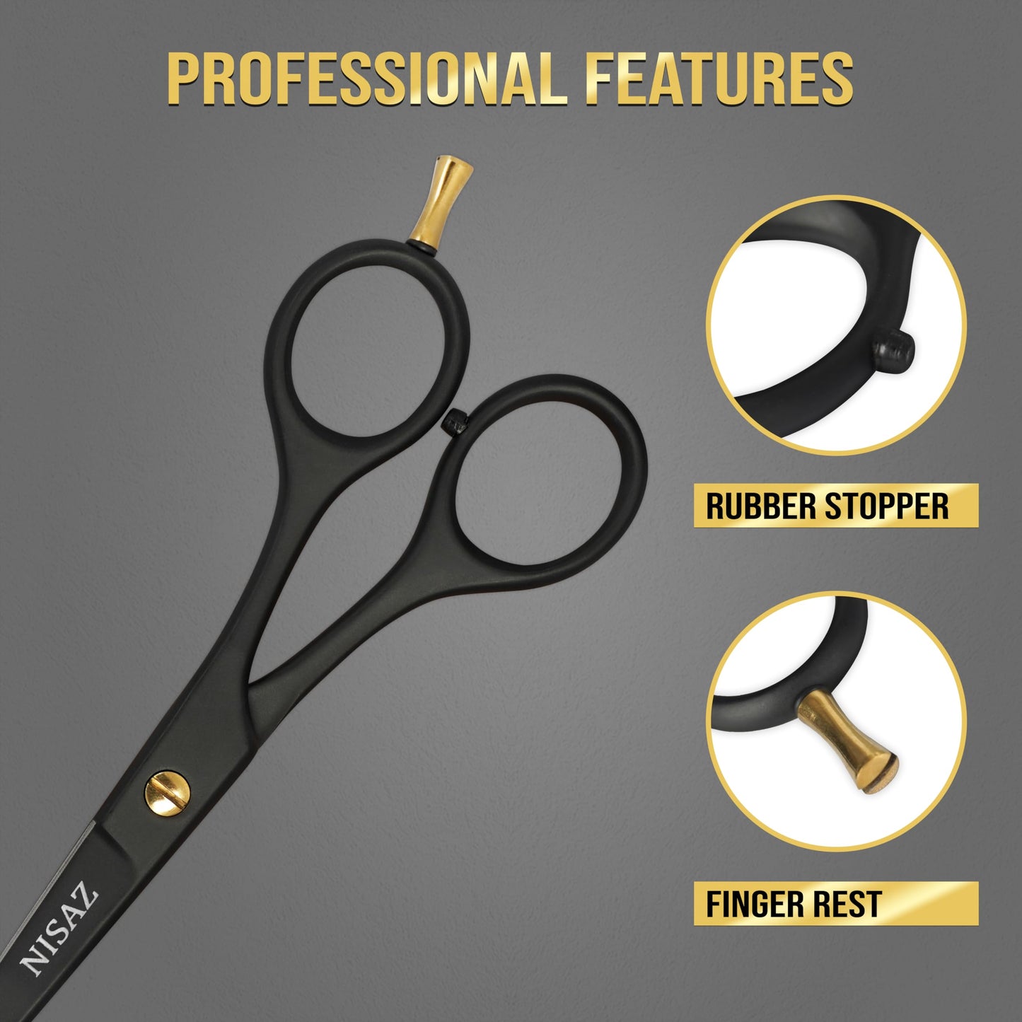 Professional 6.5” Matte Black Hair Scissors – Ultra Sharp Premium High Carbon Stainless Steel Barber Shears, Ergonomic Design Hair Cutting Scissors for Home & Salon – Gift-Boxed with Leather Pouch