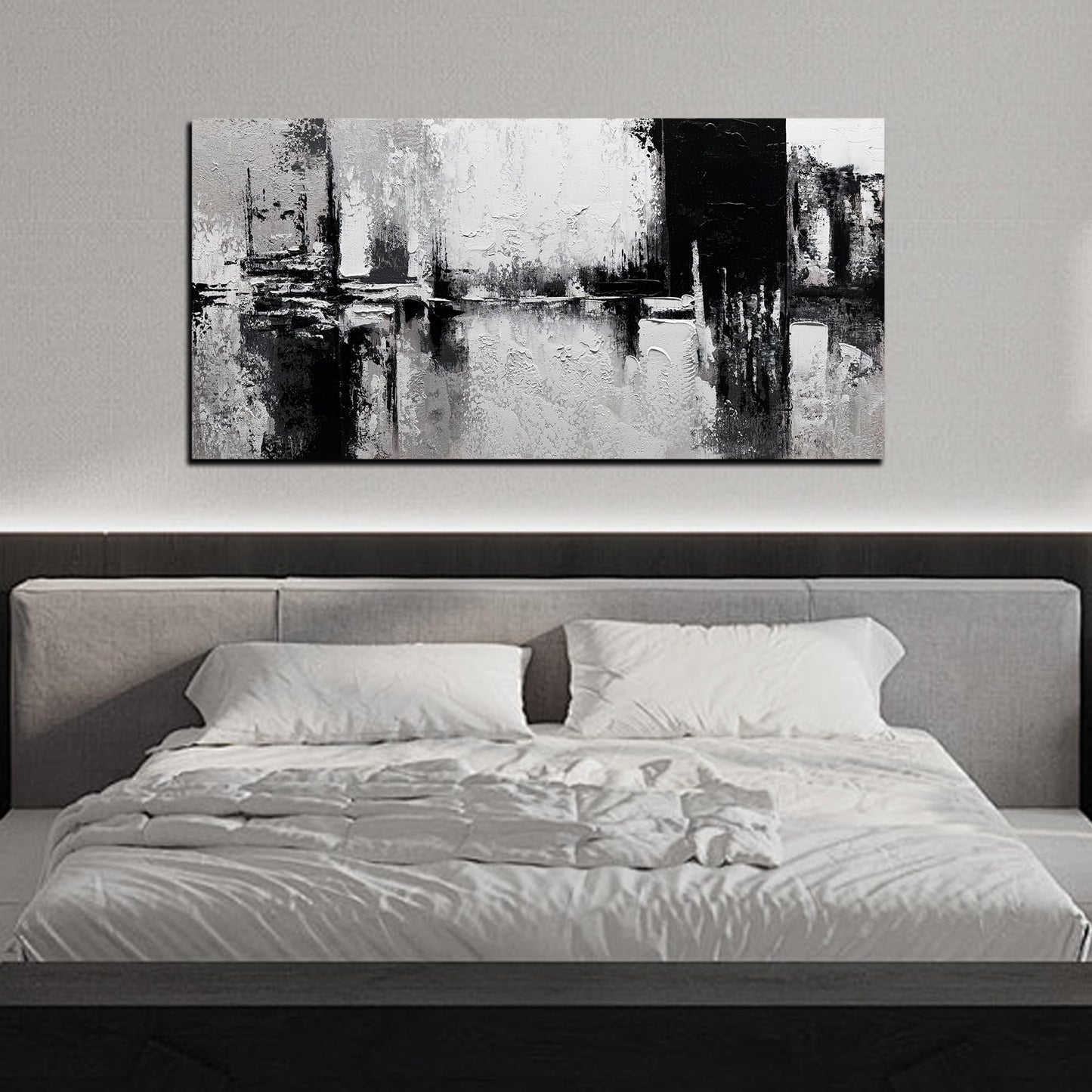 Trogonup Black and White Abstract Wall Art for Living Room Textured Canvas Painting Large Minimalist Modern Artwork for Bedroom Office Home Decor Ready to Hang 24"x48"