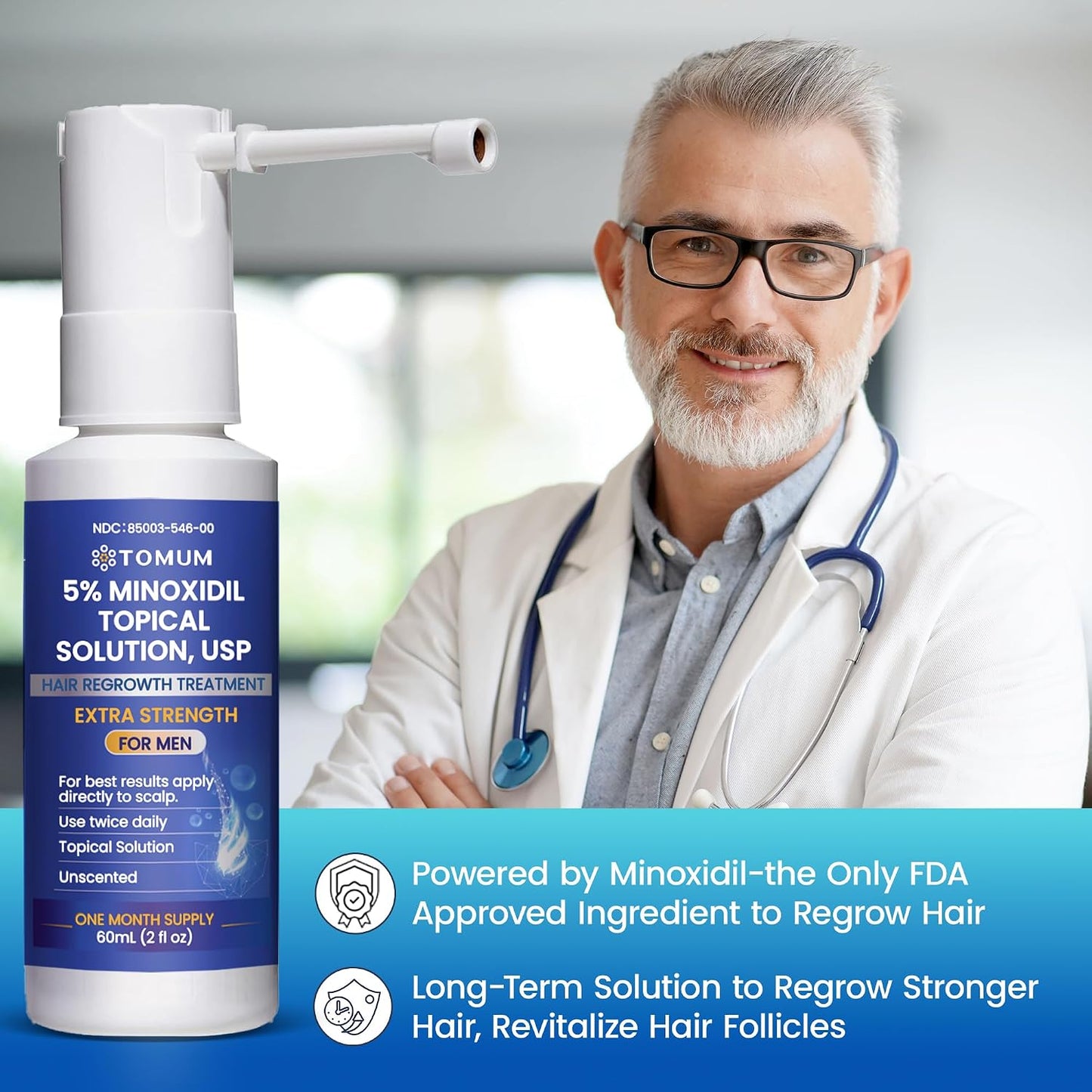 Minoxidil Hair Growth Spray - 5% Regrowth Treatment Serum for Men & Women | 60ml for Thicker, Stronger Hair