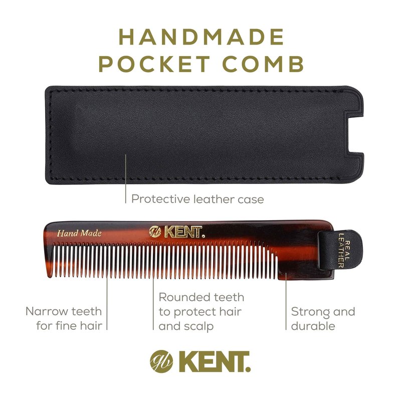Kent NU22 Handmade All Fine Tooth Pocket Comb for Men, Women and Kids, Hair Comb Straightener for Everyday Grooming Styling Hair, Beard and Mustache, Saw Cut and Hand Polished, Made in England