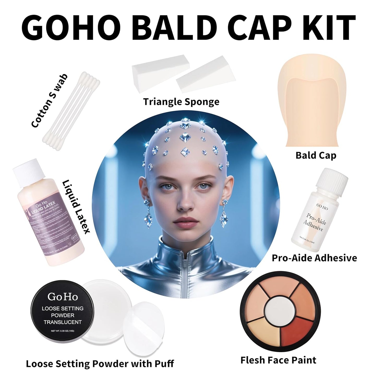 Halloween Bald Cap SFX Kit - 8-Piece Professional Makeup Set with Latex, Adhesive & Flesh Palette | Perfect for Costume Parties
