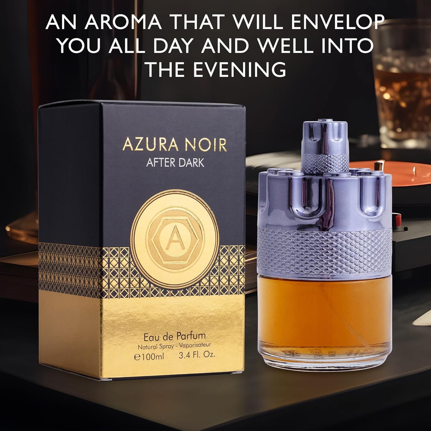 Azura Noir After Dark Eau De Parfum for Men | Woody Spicy Fragrance - 100ml Elegant Bottle with Citrus & Cinnamon Notes