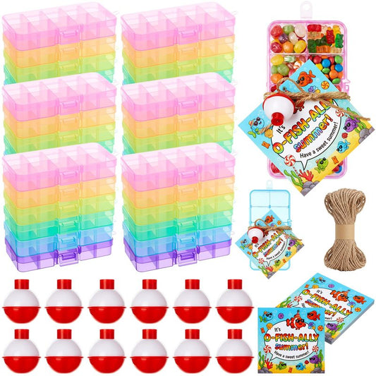 Teyva Daily End of Year Gifts for Students from Teacher Bulk Fishing Party Favors Little Tackle Boxes with Cards End of School Year Gifts Preschool Kindergarten Rewards (Colorful,Square,24 Set)