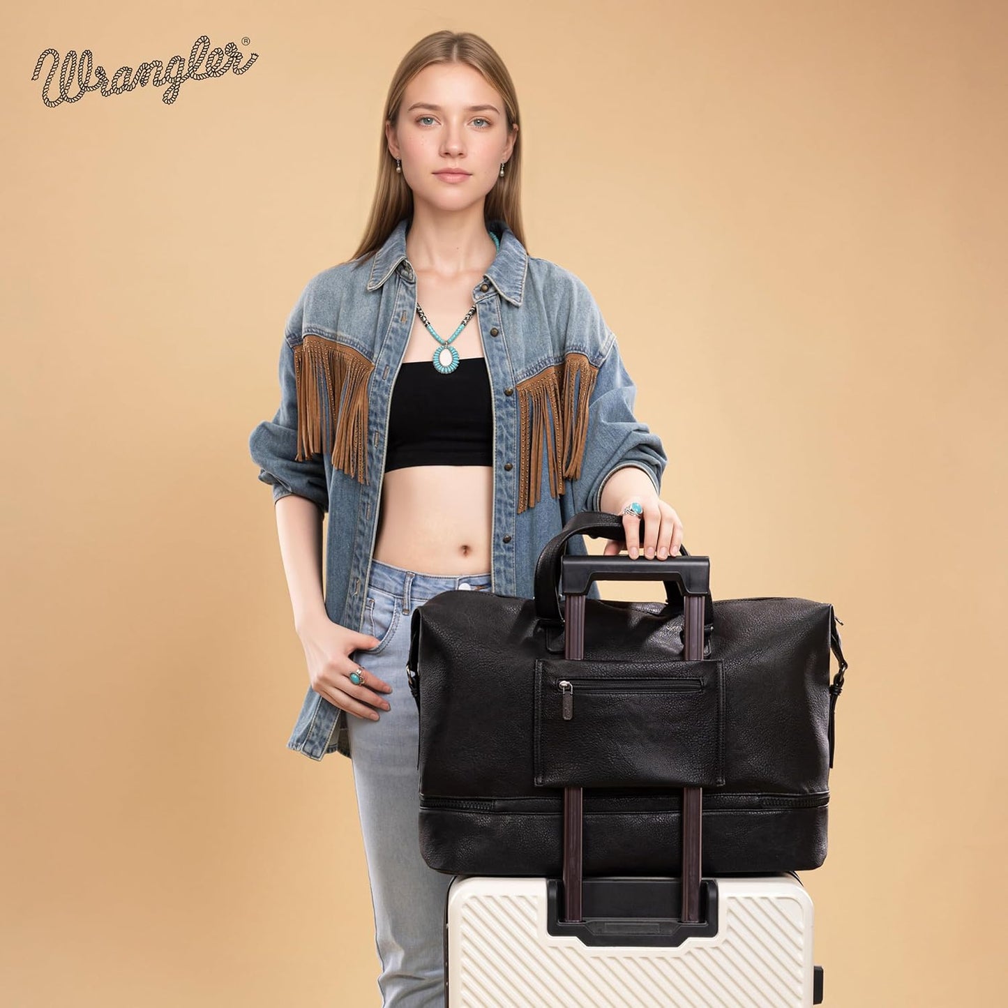 Travel Duffel Bag - Wrangler Carry-On Overnight Bag with Shoe Compartment | Women’s Weekender Bag - Black