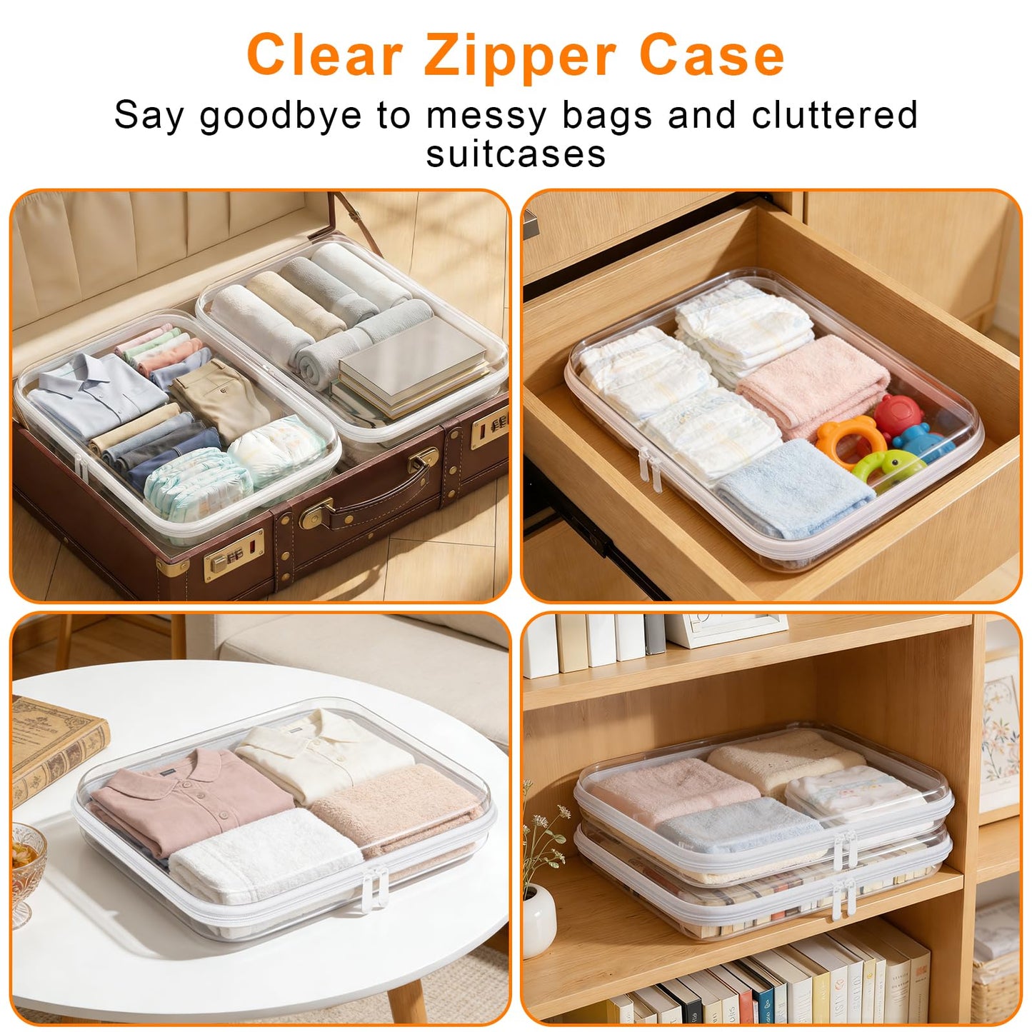 3PCS Large Clear Hard Shell Zipper Case,Toy Organizers and Storage Box,Clear Toiletry Cosmetic Case,Travel Makeup Bags,Diaper Bag Organizer,Pencil Case,Stackable Portable Zipper Pouches 13.8*11.8*2 IN