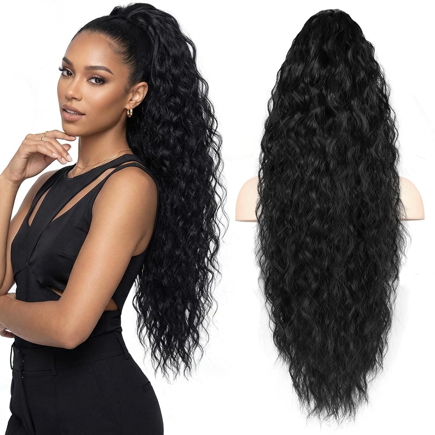 Claw Clip Ponytail Extension - 12 Inch Curly Synthetic Hair Extension | Chocolate Brown