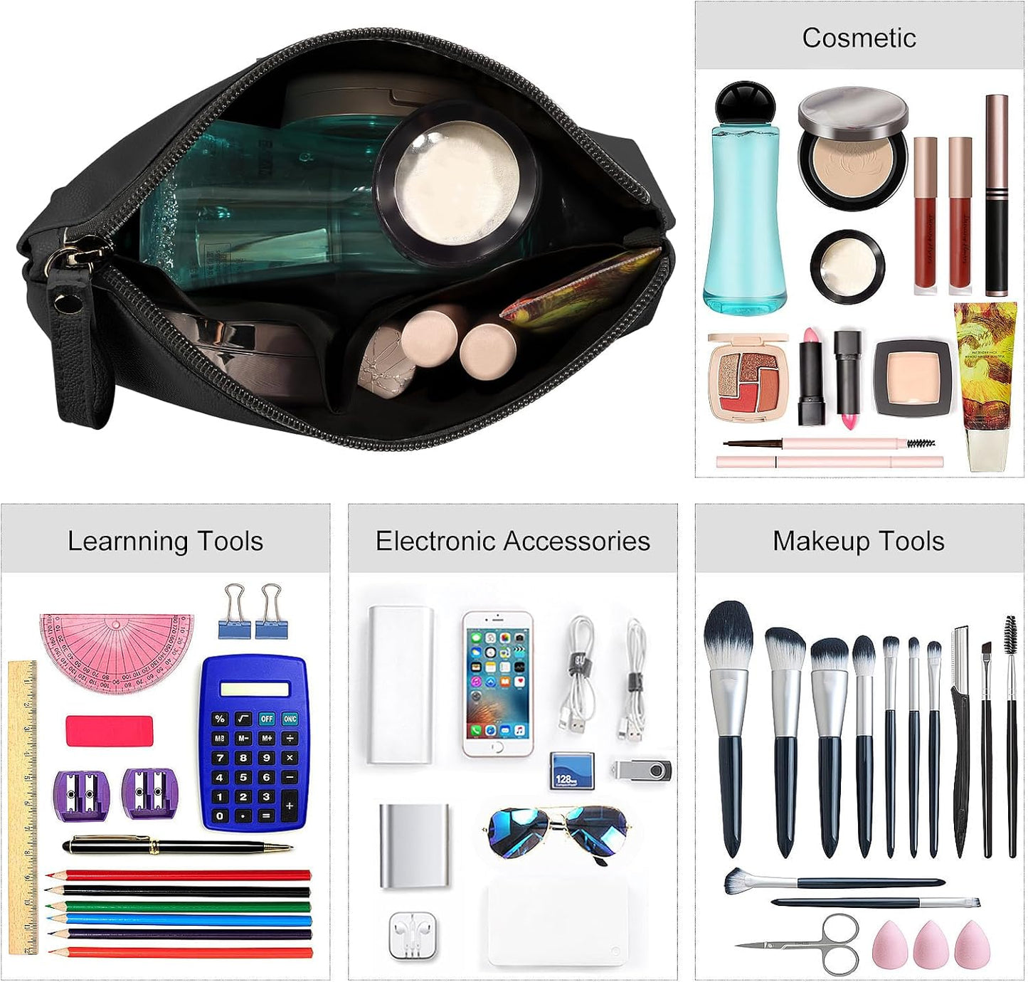 Cosmetic Bags for Women - Small PU Leather Makeup Pouch | Travel-Friendly Zippered Design