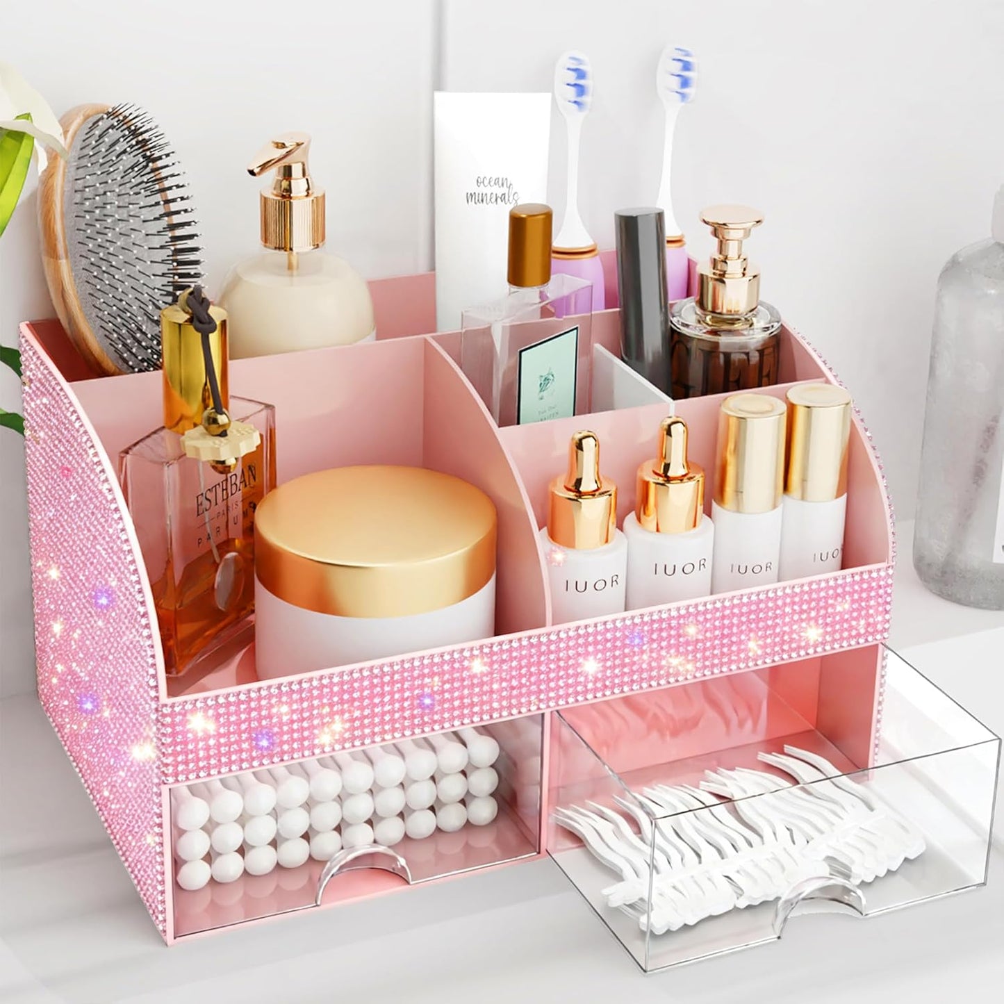 Makeup Organizer - Cosmetic Storage with Drawers for Vanity & Bathroom | White Beauty Holder for Lipstick & Brushes