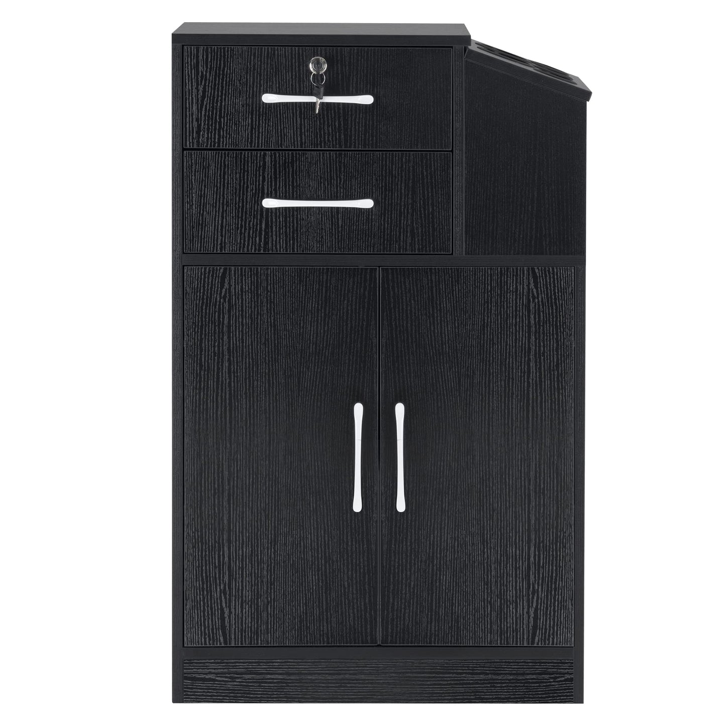BarberPub Locking Barber Station with 2 Drawers Cabinet Beauty Salon Storage Equipment with Holders for Hair Stylist Spa 2005 (Black)